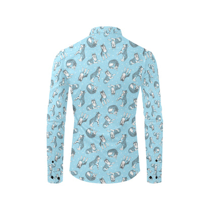 Wolf Design Print Pattern Men's Long Sleeve Shirt