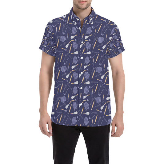 Cooking Kitchen Tools Pattern Print Design 04 Men's Short Sleeve Button Up Shirt