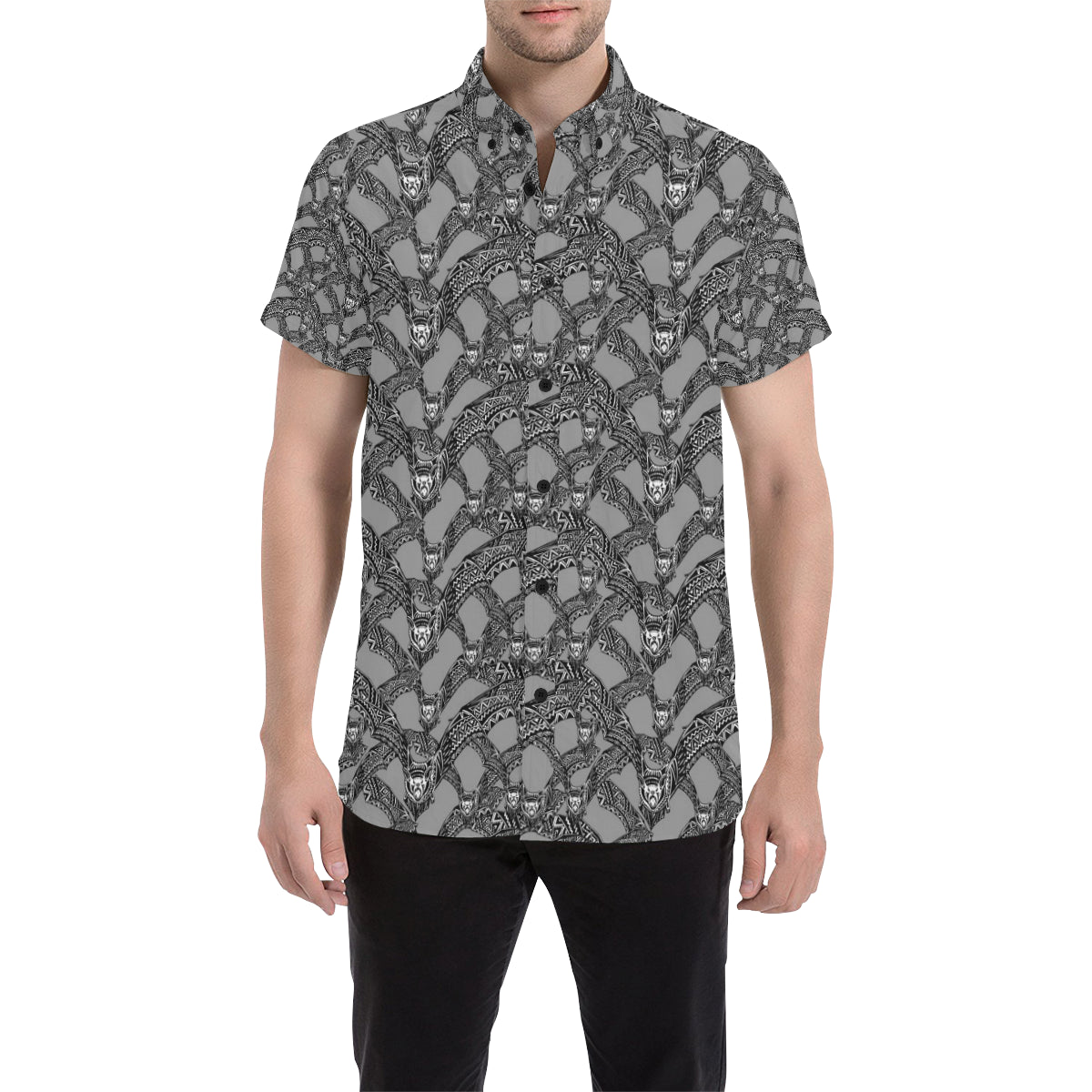 Bat Pattern Print Design 04 Men's Short Sleeve Button Up Shirt