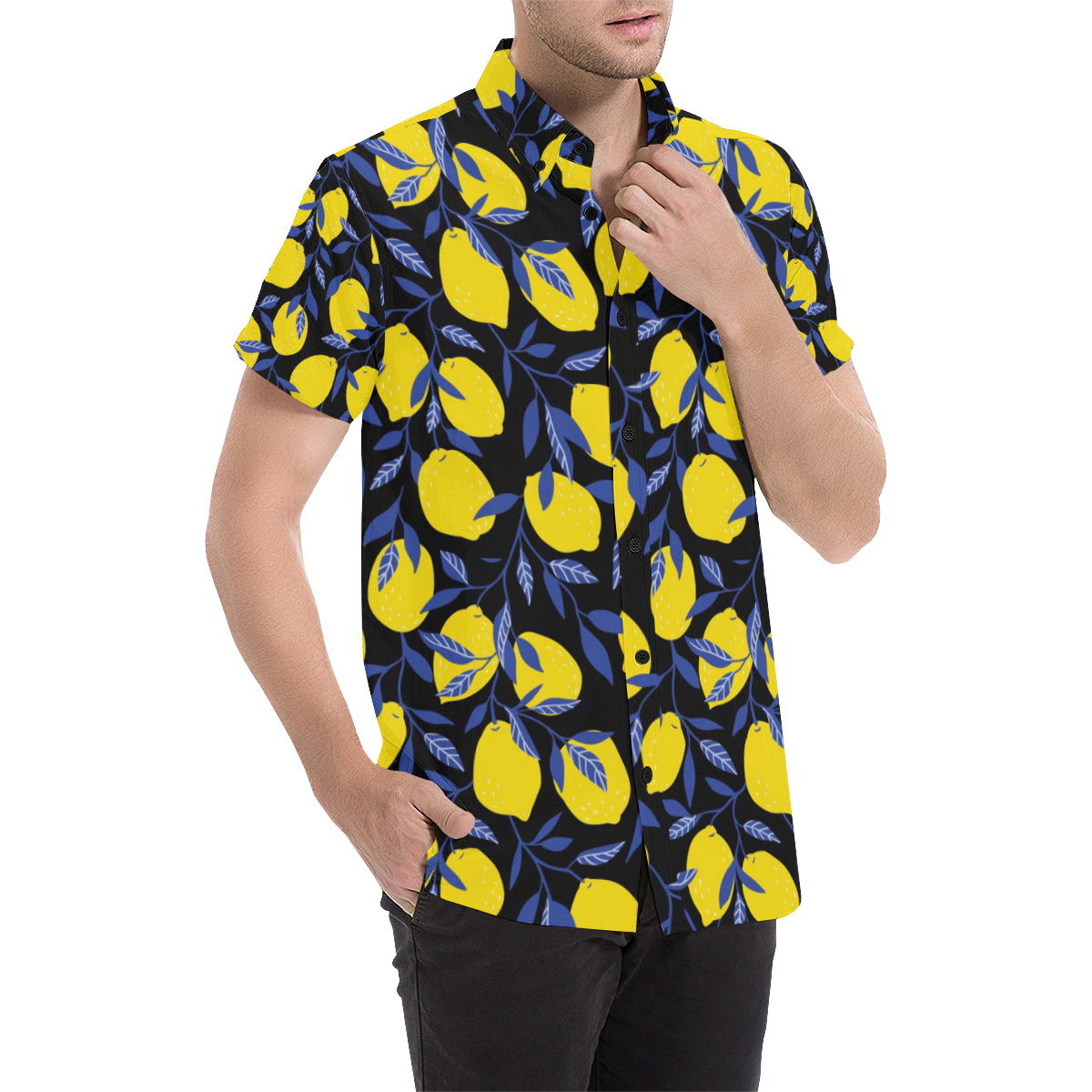 Lemon Pattern Print Design LM01 Men's Short Sleeve Button Up Shirt