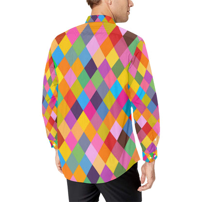Harlequin Pattern Print Design 02 Men's Long Sleeve Shirt