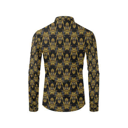 Steampunk Gold Owl Design Themed Print Men's Long Sleeve Shirt