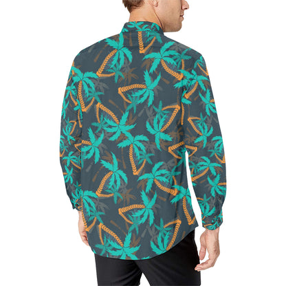 Palm Tree Pattern Print Design PT01 Men's Long Sleeve Shirt