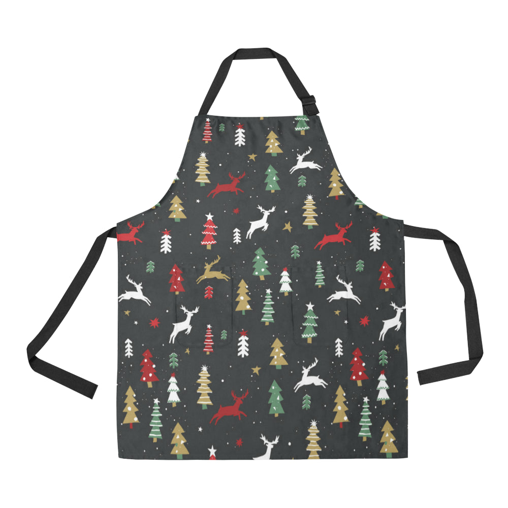 Christmas Tree Deer Style Pattern Print Design 03 Apron with Pocket
