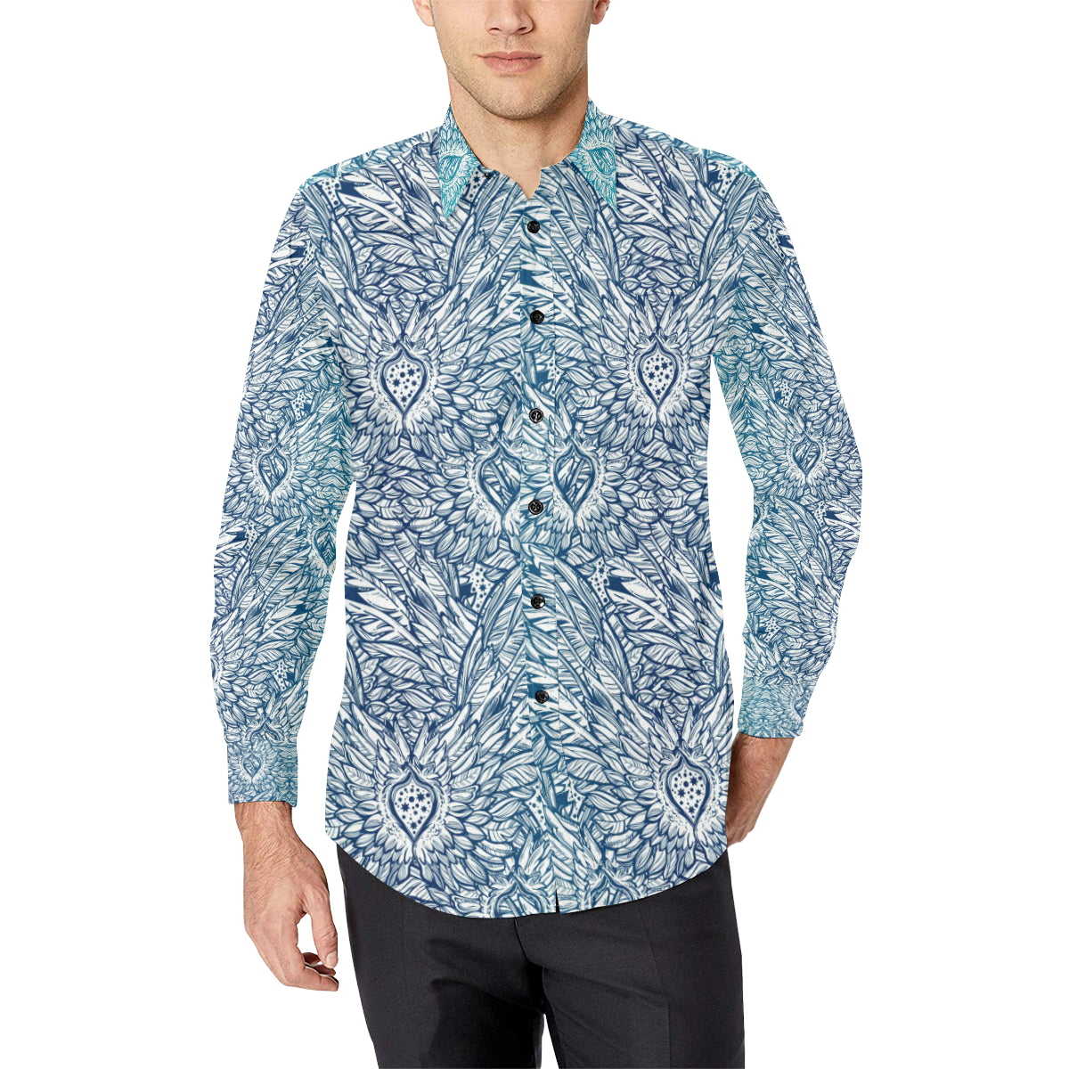 Angel Wings Boho Design Themed Print Men's Long Sleeve Shirt