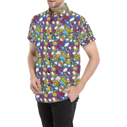 Comic Book Pattern Print Design 02 Men's Short Sleeve Button Up Shirt