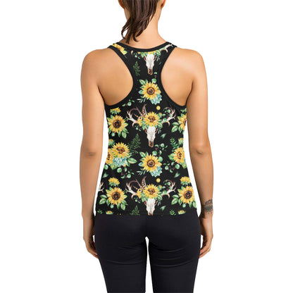 Sunflower Pattern Print Design SF08 Women's Racerback Tank Top