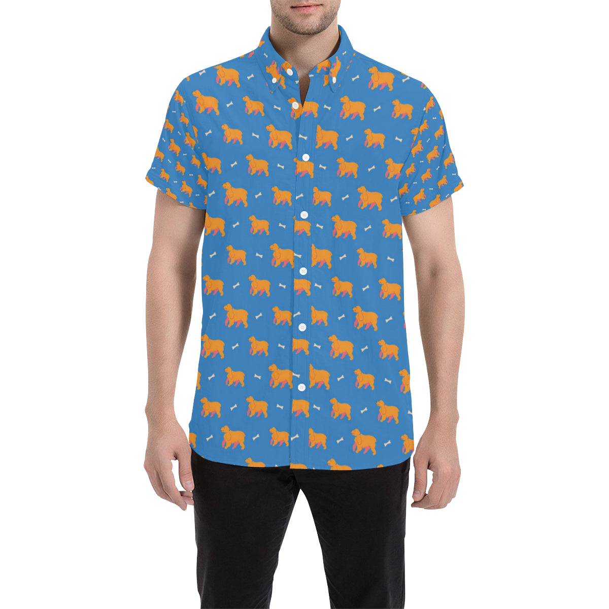 Cocker Pattern Print Design 04 Men's Short Sleeve Button Up Shirt