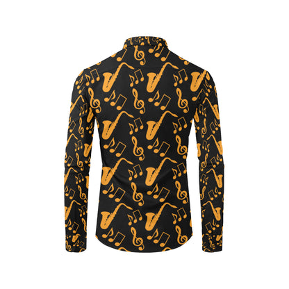 Saxophone Pattern Print Design 02 Men's Long Sleeve Shirt