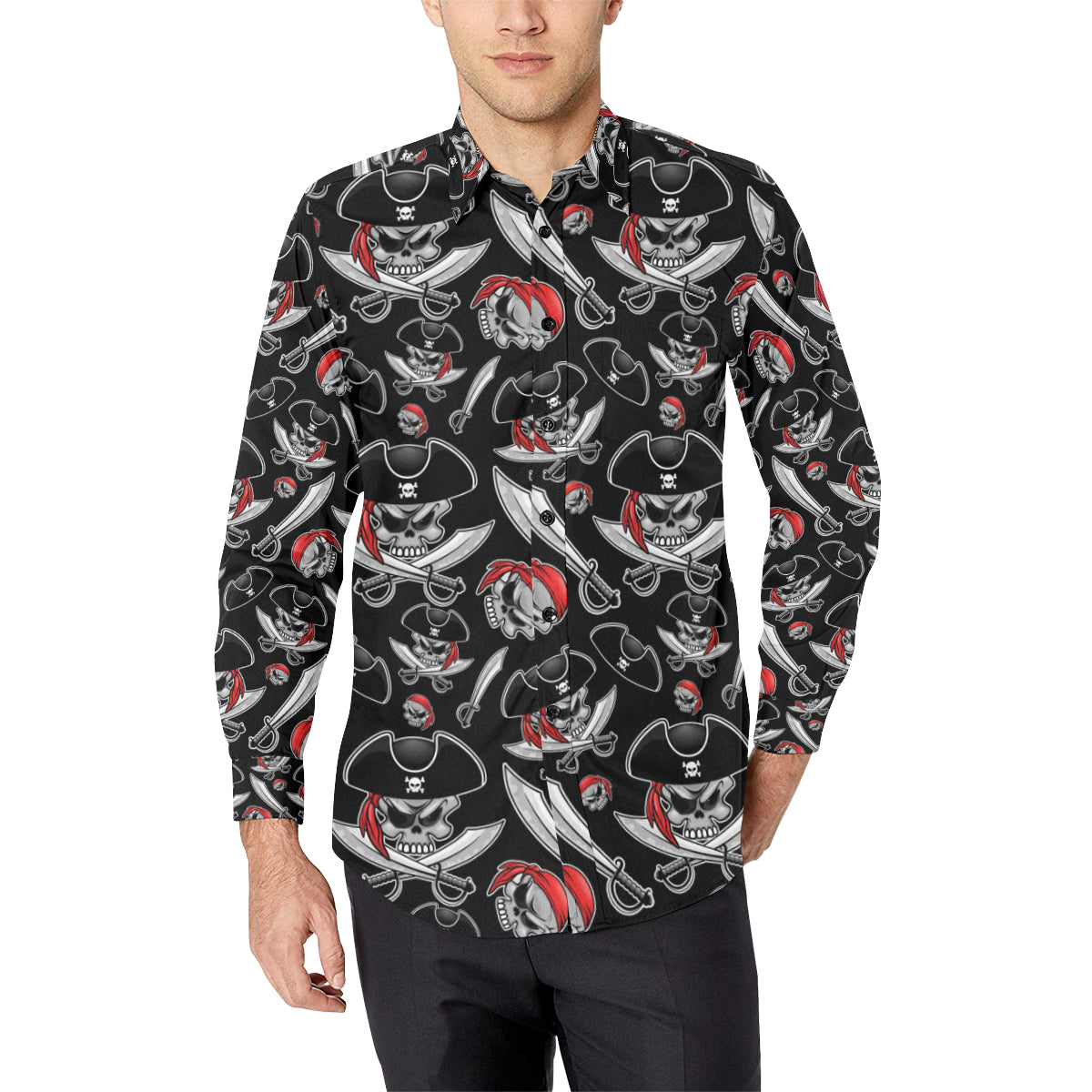 Pirate Pattern Print Design A05 Men's Long Sleeve Shirt