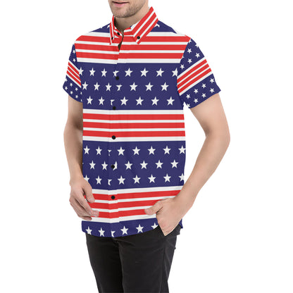 Patriotic Pattern Print Design A04 Men's Short Sleeve Button Up Shirt