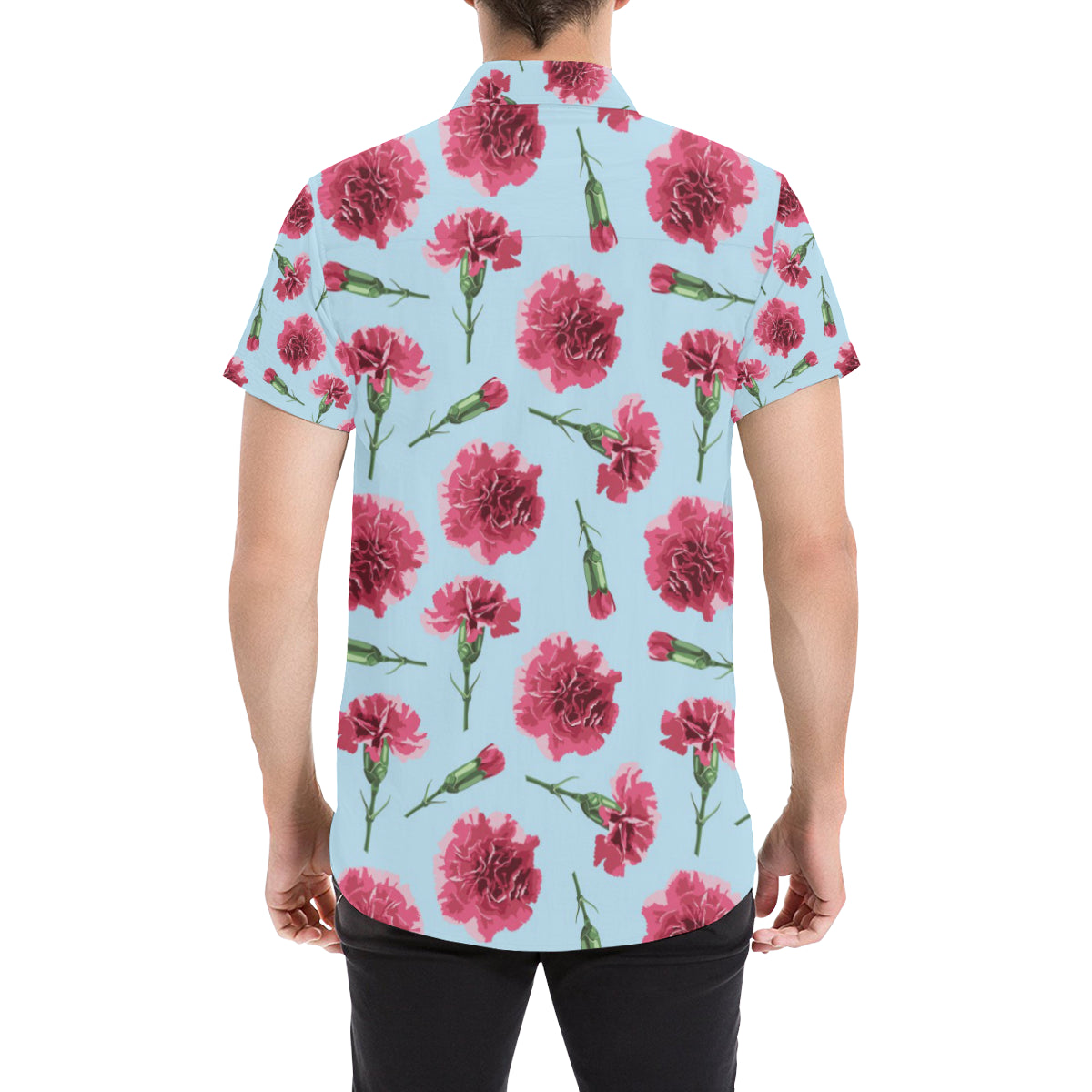 Carnations Pattern Print Design CN01 Men's Short Sleeve Button Up Shirt