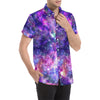 Galaxy Night Stardust Space Print Men's Short Sleeve Button Up Shirt