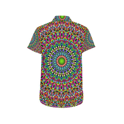 Bohemian Colorful Style Print Men's Short Sleeve Button Up Shirt