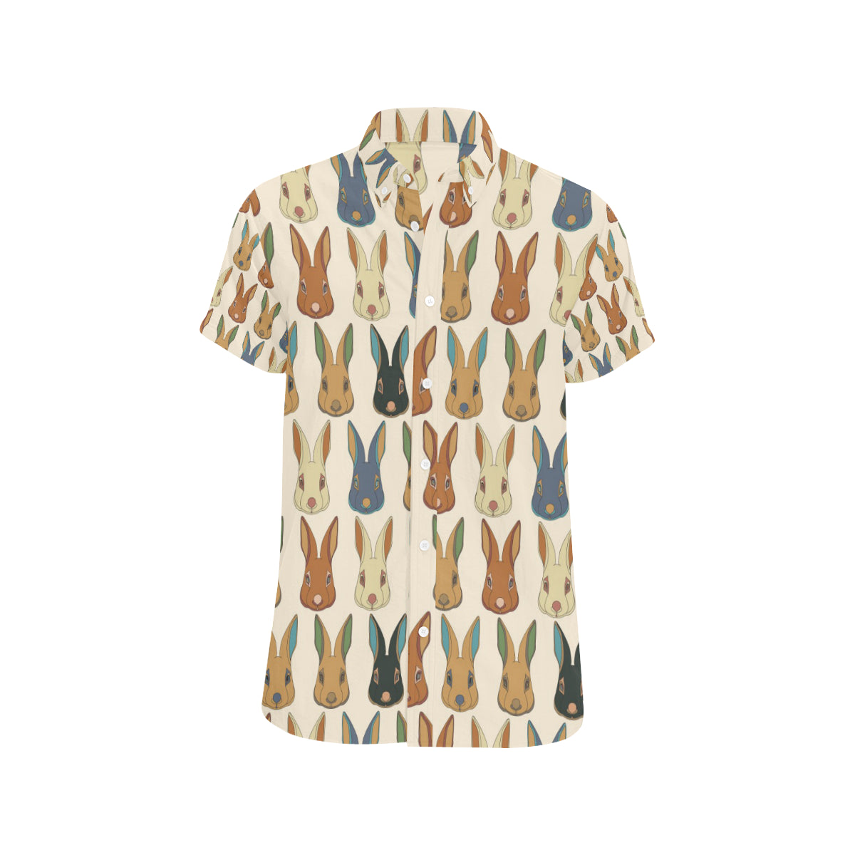 Rabbit Pattern Print Design RB04 Men's Short Sleeve Button Up Shirt