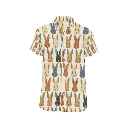 Rabbit Pattern Print Design RB04 Men's Short Sleeve Button Up Shirt