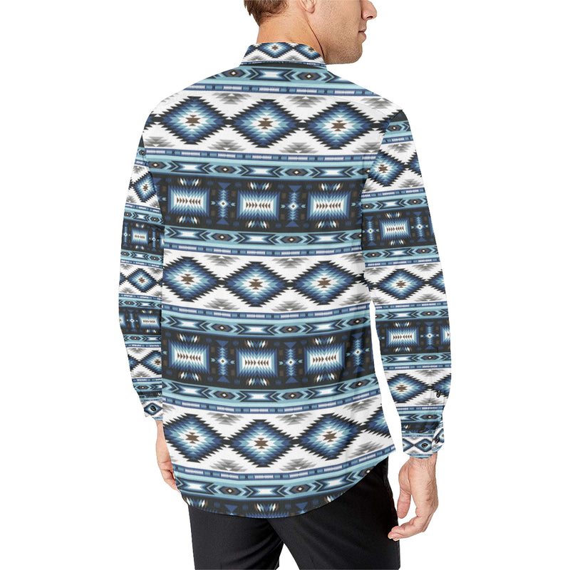 Navajo Dark Blue Print Pattern Men's Long Sleeve Shirt