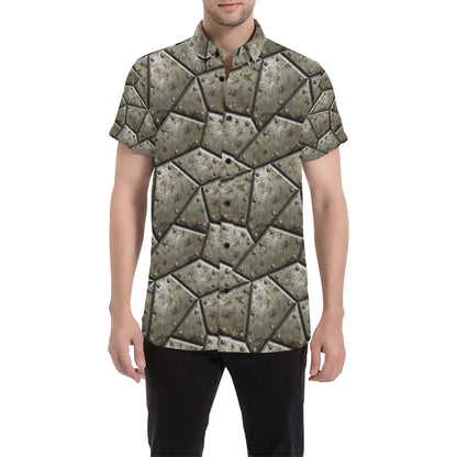 Armor Pattern Print Design 01 Men's Short Sleeve Button Up Shirt