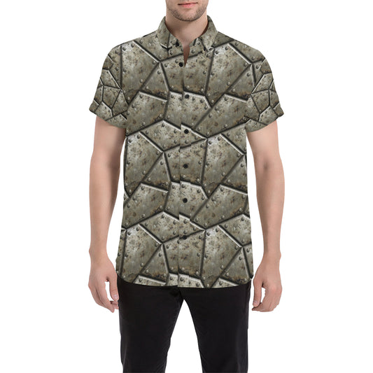 Armor Pattern Print Design 01 Men's Short Sleeve Button Up Shirt