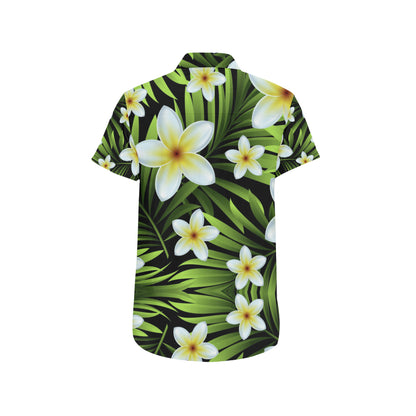 White Plumeria Pattern Print Design PM06 Men's Short Sleeve Button Up Shirt
