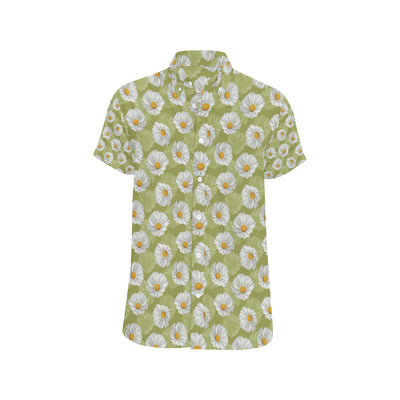 Daisy Pattern Print Design DS06 Men's Short Sleeve Button Up Shirt