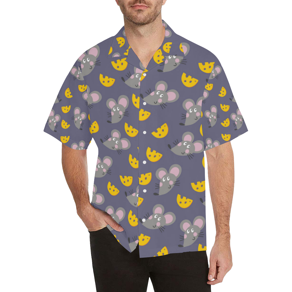 Rat With Cheese Pattern Print Design 01 Men's Hawaiian Shirt