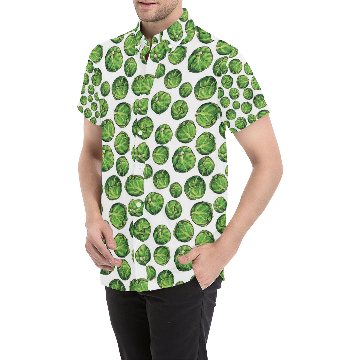 Brussels Sprouts Pattern Print Design 02 Men's Short Sleeve Button Up Shirt