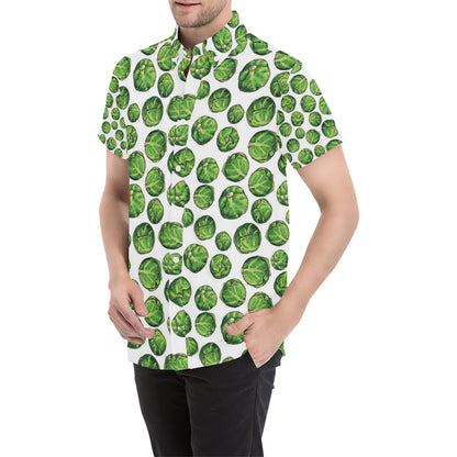 Brussels Sprouts Pattern Print Design 02 Men's Short Sleeve Button Up Shirt