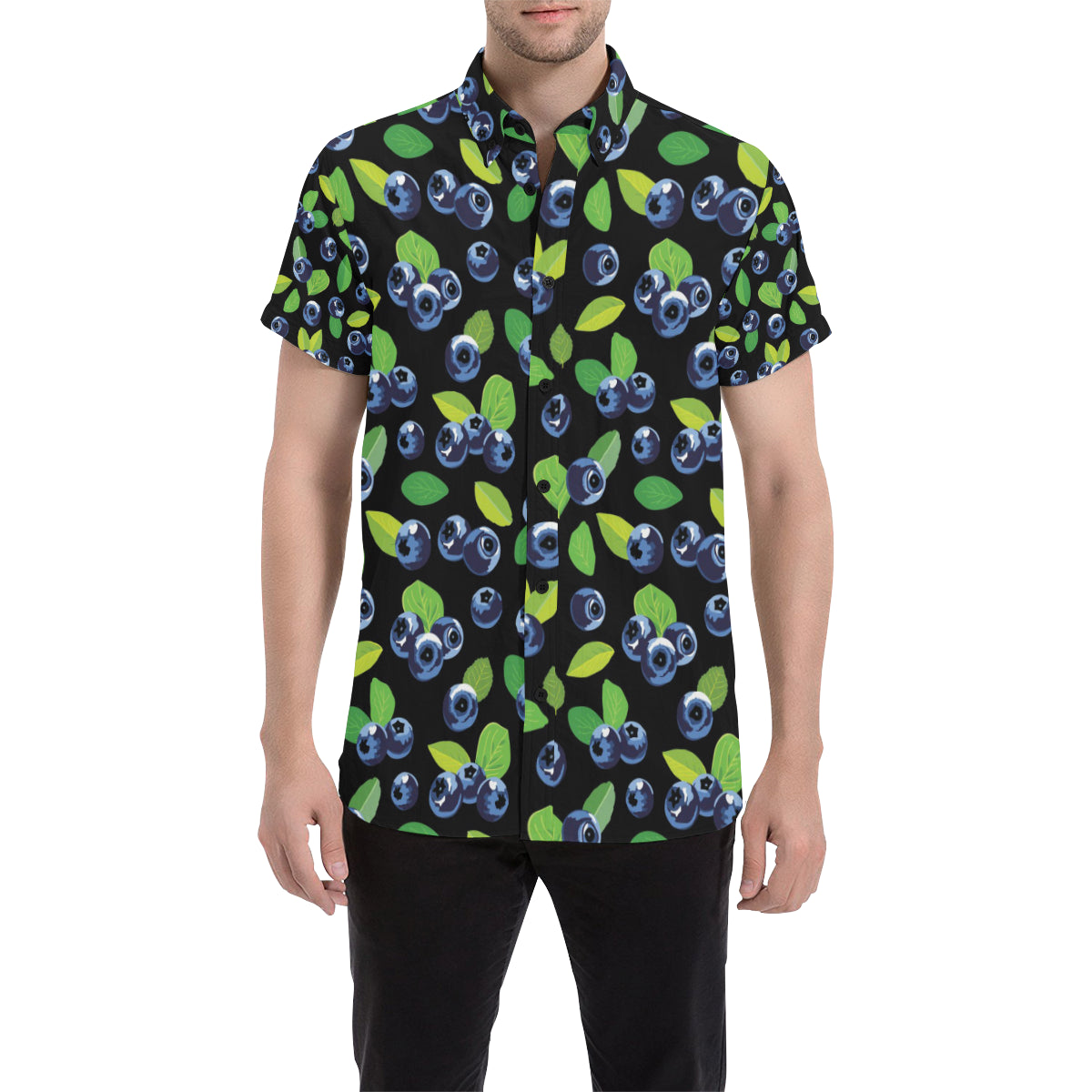 Blueberry Pattern Print Design BB03 Men's Short Sleeve Button Up Shirt