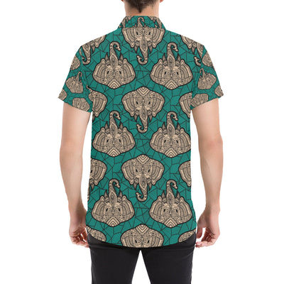 Boho Head Elephant Men's Short Sleeve Button Up Shirt