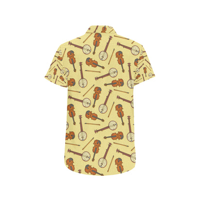 Banjo Violin Pattern Print Design 01 Men's Short Sleeve Button Up Shirt