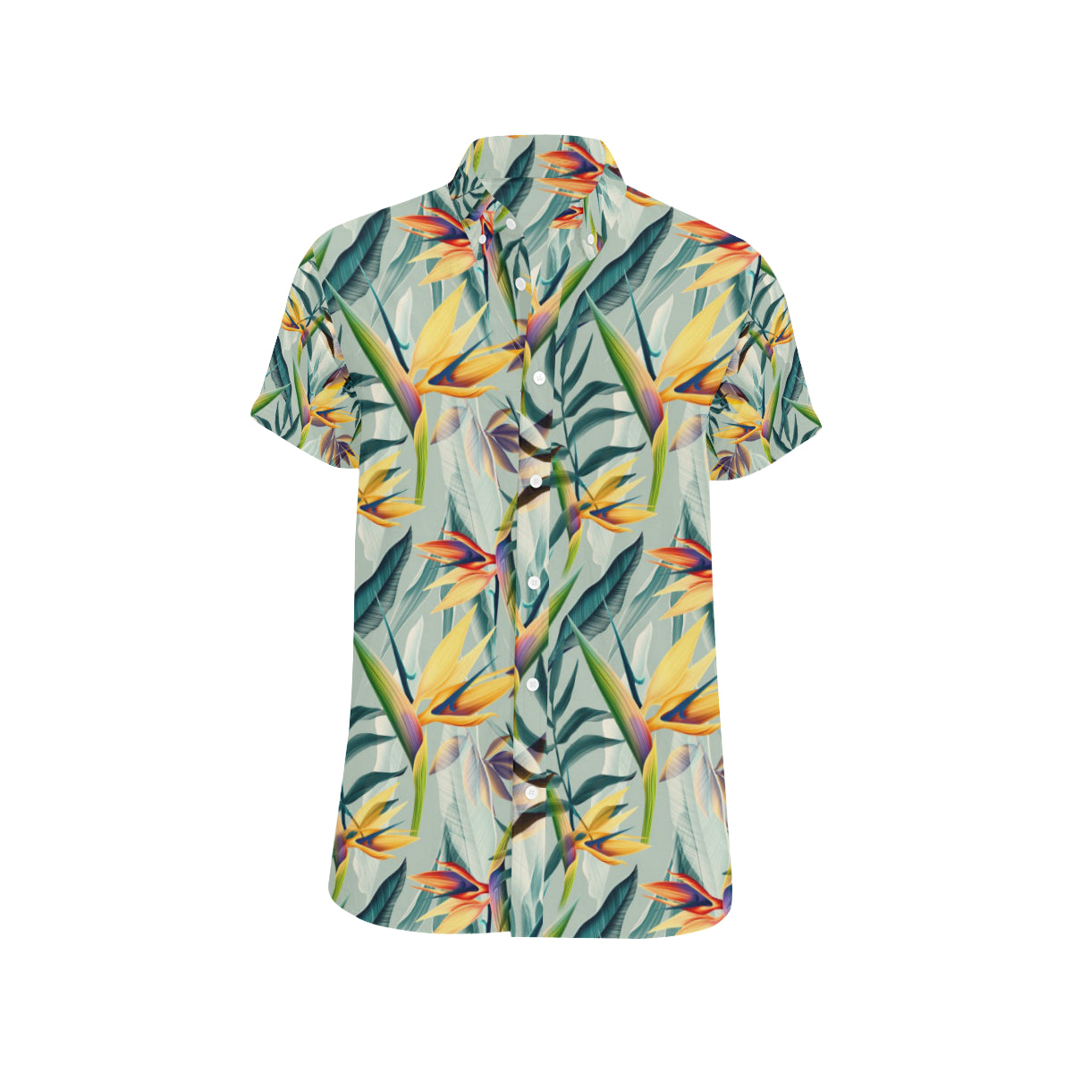 Tropical Flower Pattern Print Design TF022 Men's Short Sleeve Button Up Shirt