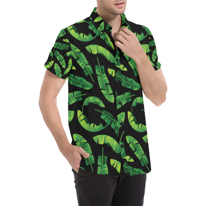 Banana Leaf Pattern Print Design BL02 Men's Short Sleeve Button Up Shirt