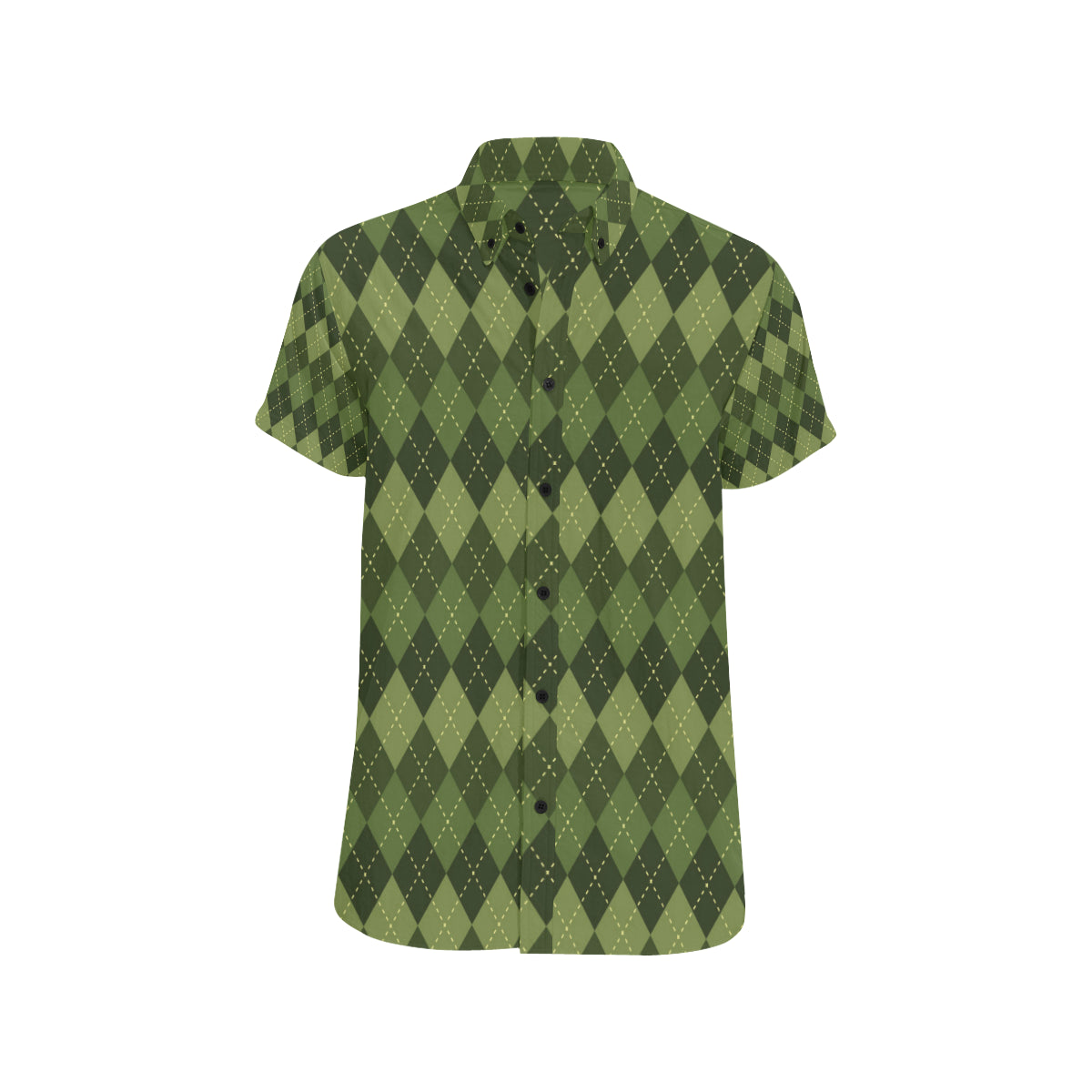 Argyle Green Pattern Print Design 01 Men's Short Sleeve Button Up Shirt