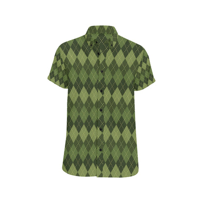 Argyle Green Pattern Print Design 01 Men's Short Sleeve Button Up Shirt