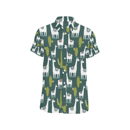 Llama Cactus Pattern Print Design 02 Men's Short Sleeve Button Up Shirt