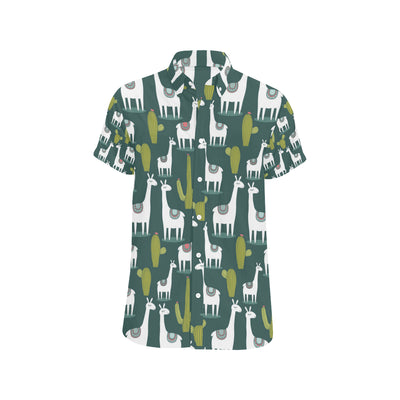 Llama Cactus Pattern Print Design 02 Men's Short Sleeve Button Up Shirt