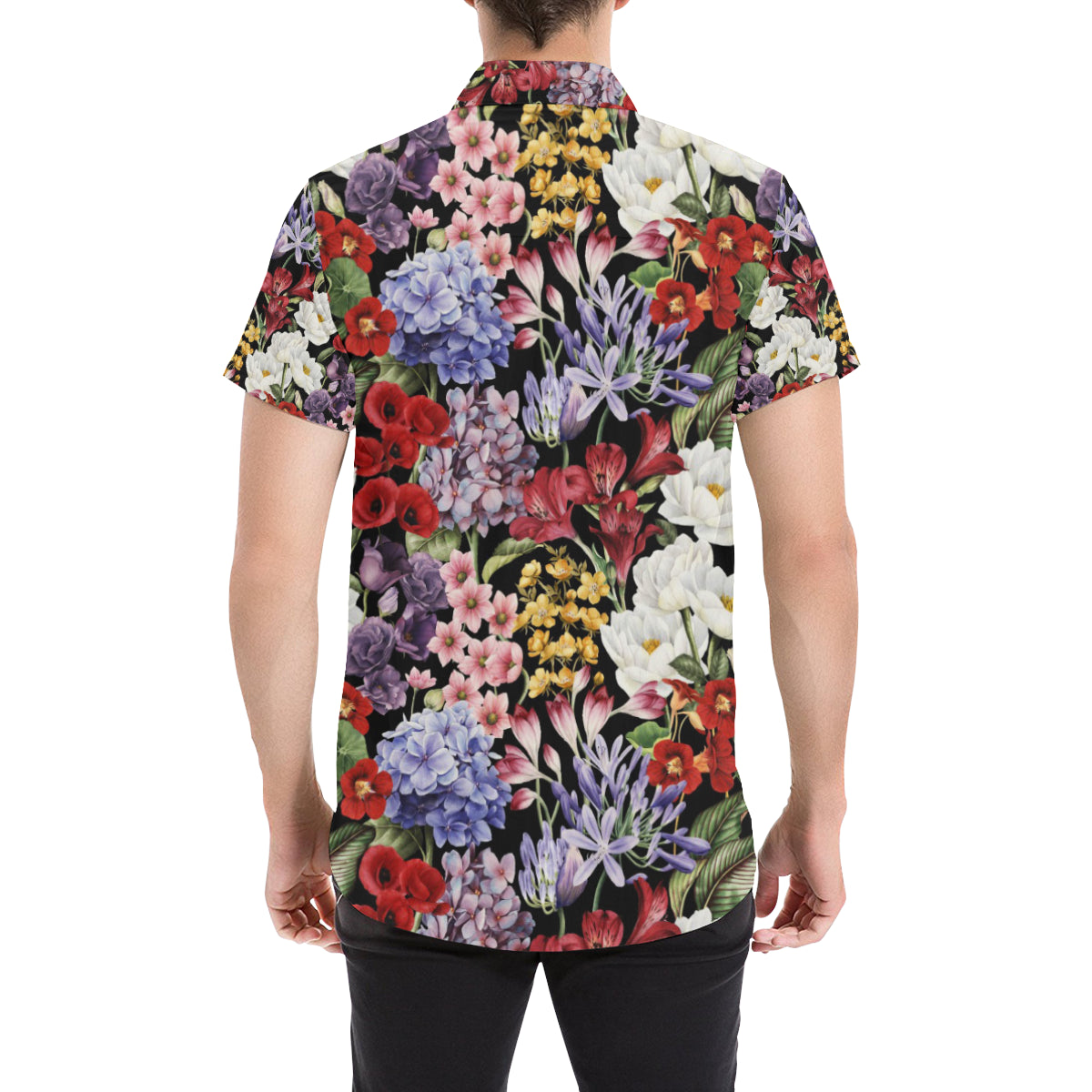 Summer Floral Pattern Print Design SF04 Men's Short Sleeve Button Up Shirt