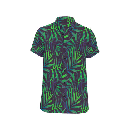 Palm Leaves Pattern Print Design PL01 Men's Short Sleeve Button Up Shirt