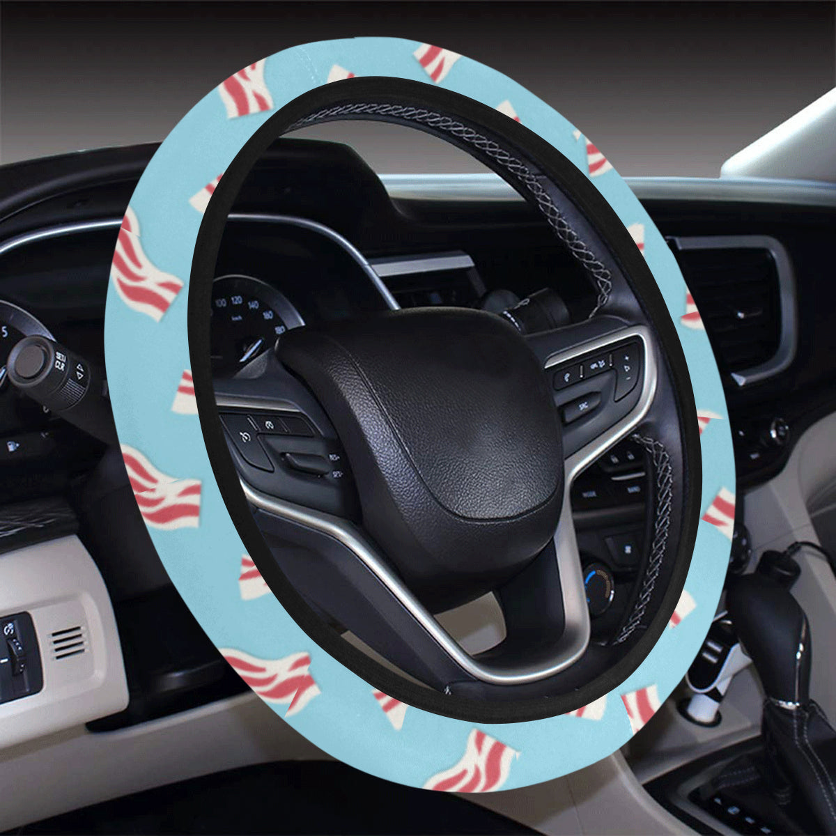 Bacon Pattern Print Design 03 Steering Wheel Cover with Elastic Edge