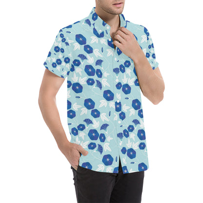 Morning Glory Pattern Print Design MG07 Men's Short Sleeve Button Up Shirt
