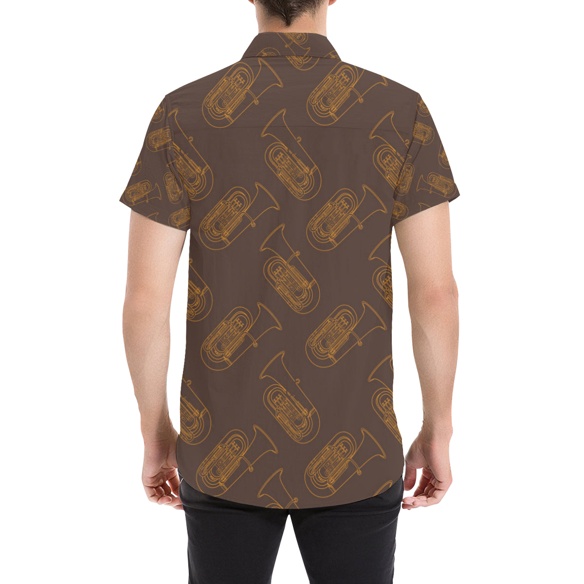 Tuba Pattern Print Design 02 Men's Short Sleeve Button Up Shirt