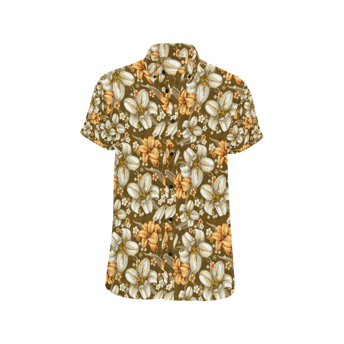 Lily Pattern Print Design 01 Men's Short Sleeve Button Up Shirt
