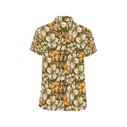 Lily Pattern Print Design 01 Men's Short Sleeve Button Up Shirt