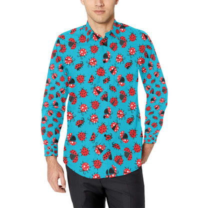 Ladybug Action Print Pattern Men's Long Sleeve Shirt