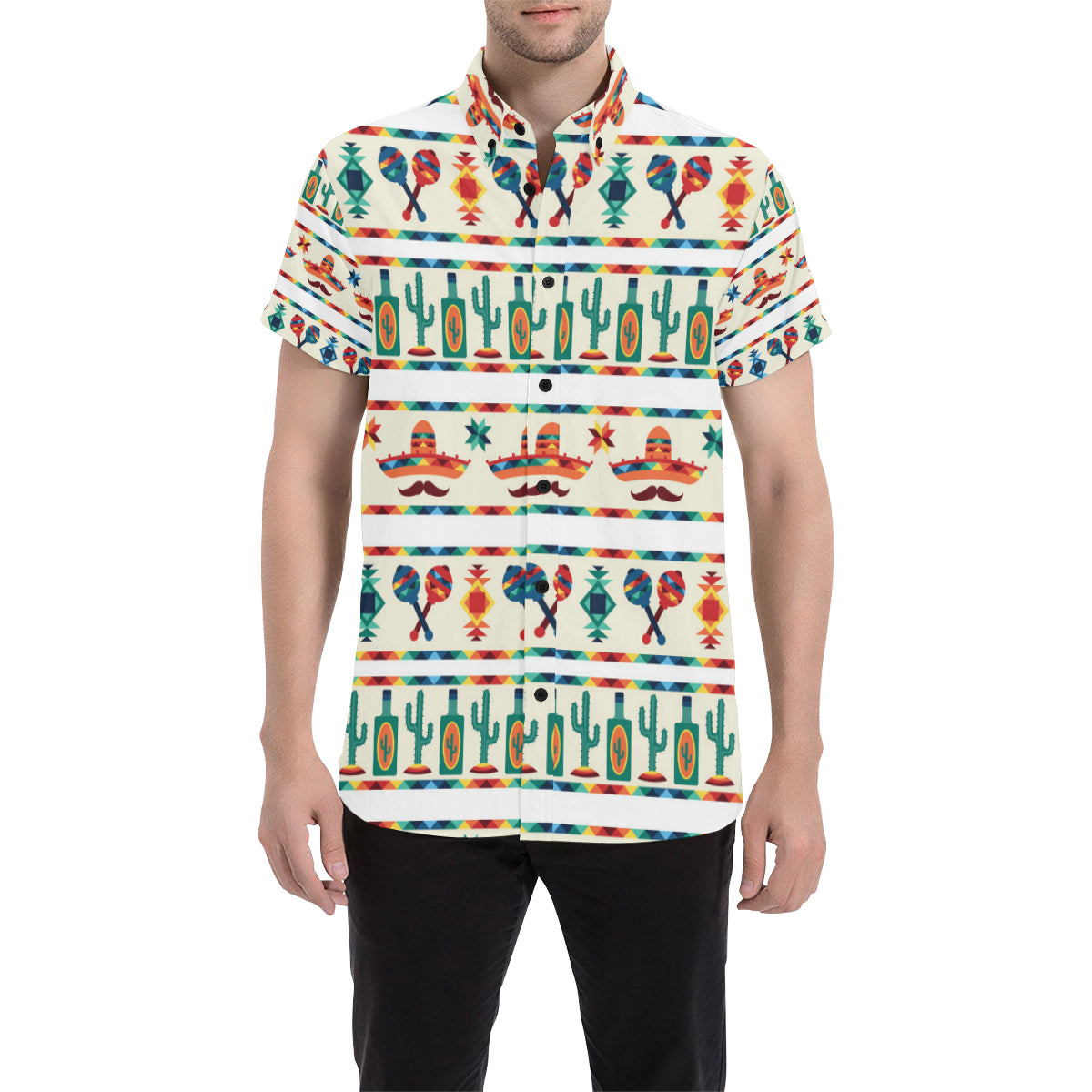 Maracas Mexican Pattern Print Design 01 Men's Short Sleeve Button Up Shirt