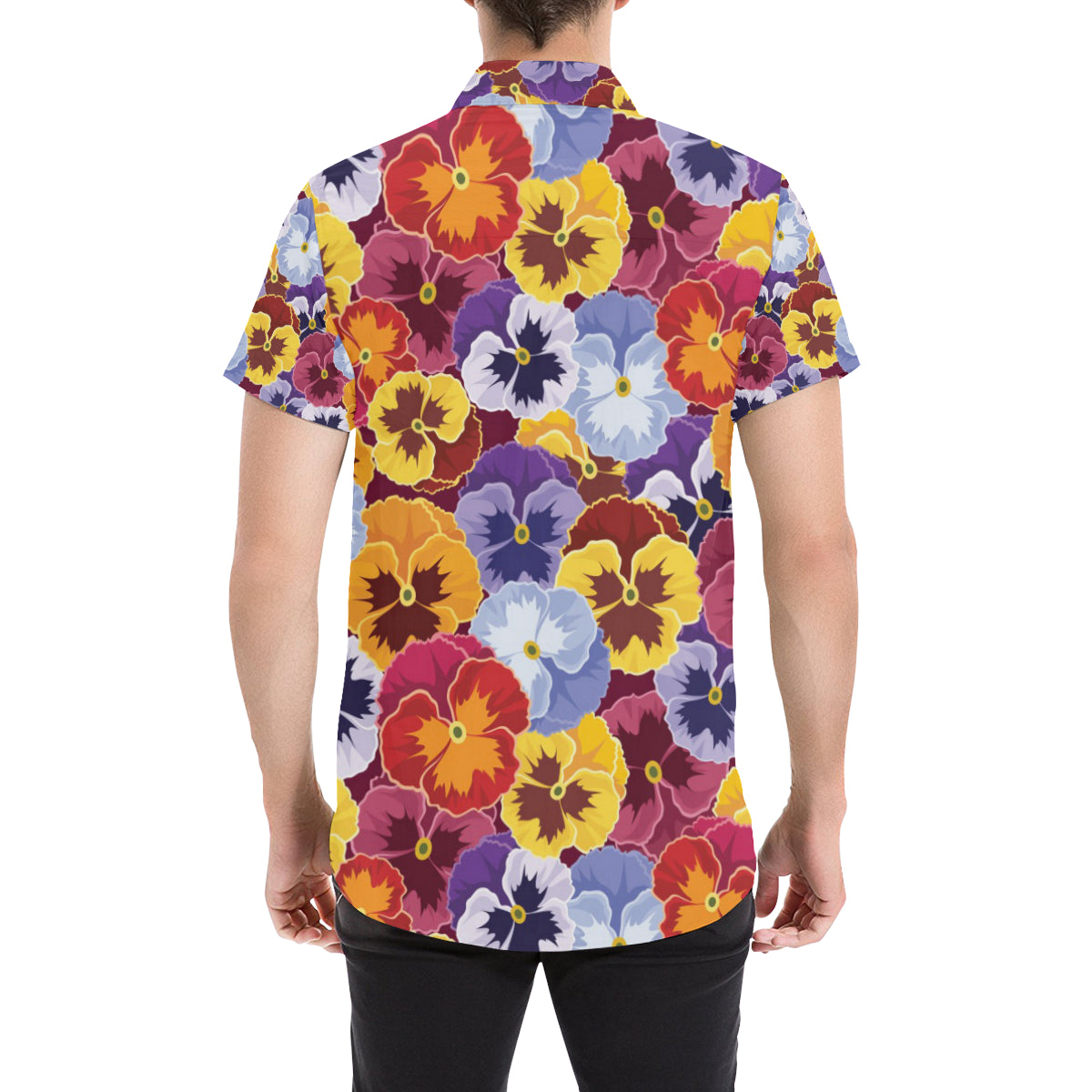 Pansy Pattern Print Design PS01 Men's Short Sleeve Button Up Shirt