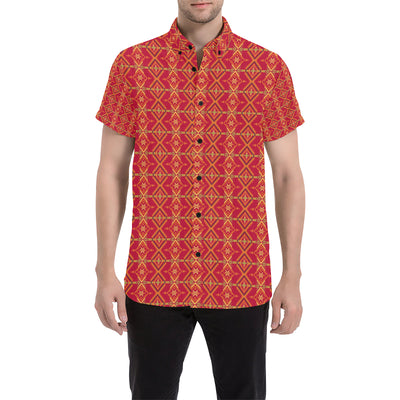 Southwest Aztec Design Themed Print Men's Short Sleeve Button Up Shirt