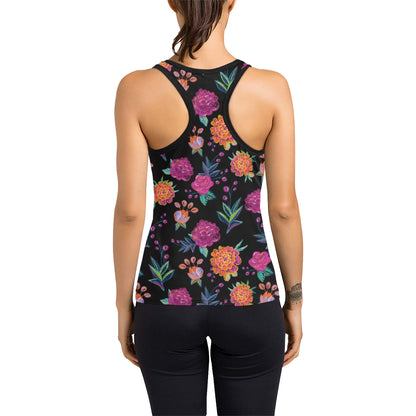 Marigold Pattern Print Design MR02 Women's Racerback Tank Top