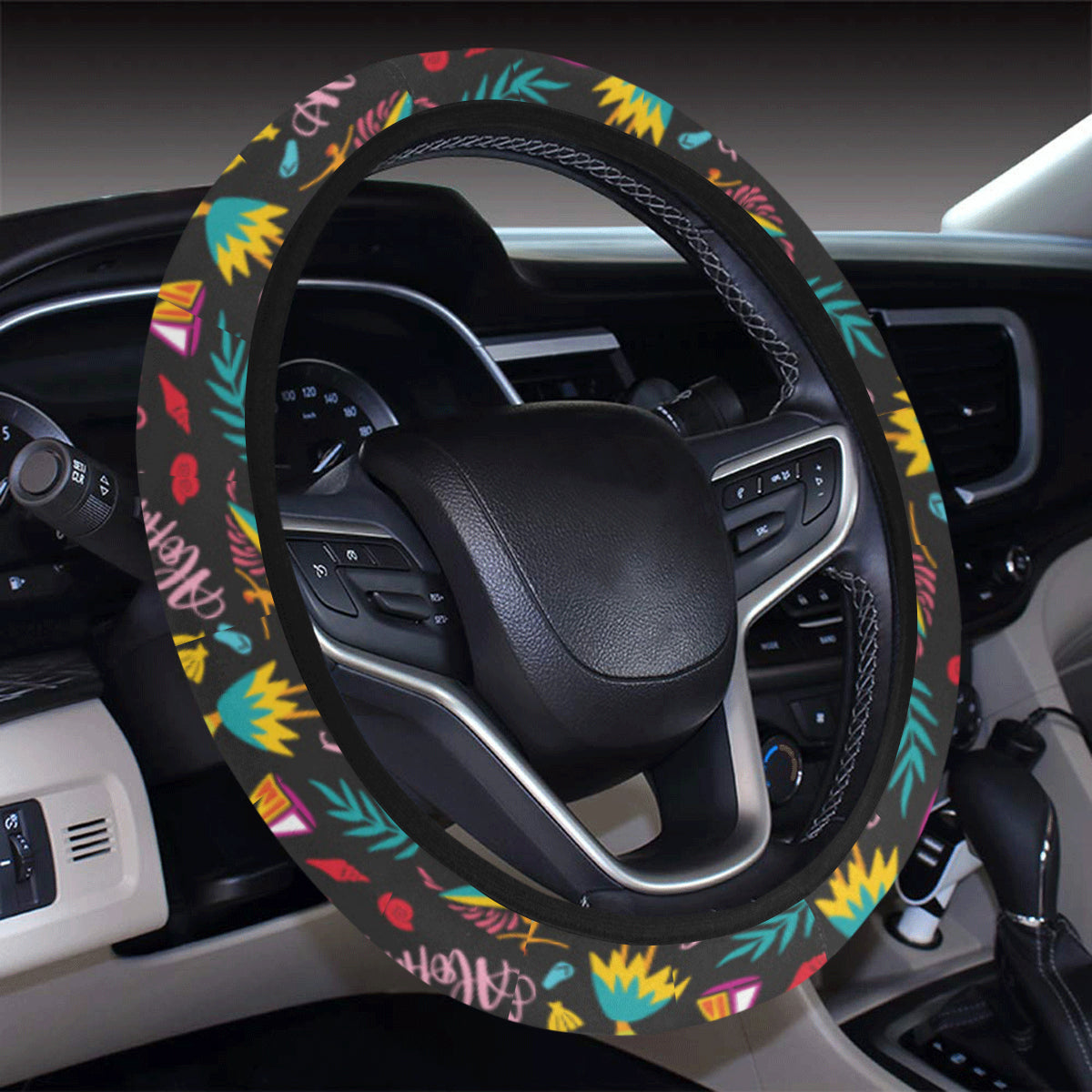 Aloha Hawaii Summer Design Themed Print Steering Wheel Cover with Elastic Edge